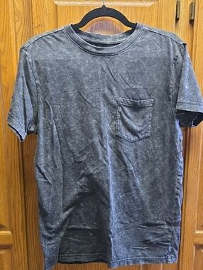 Men's Mineral Washed Black Pocket Tee 100% Cotton Size Small